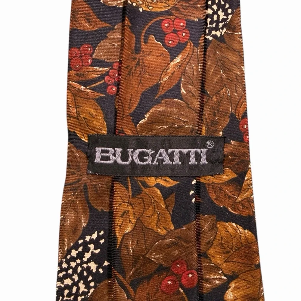 Bugatti Men Neck Tie 100% Italian Silk‎ - Made in USA - Floral